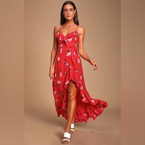 Lulu's Red Floral High Low Dress